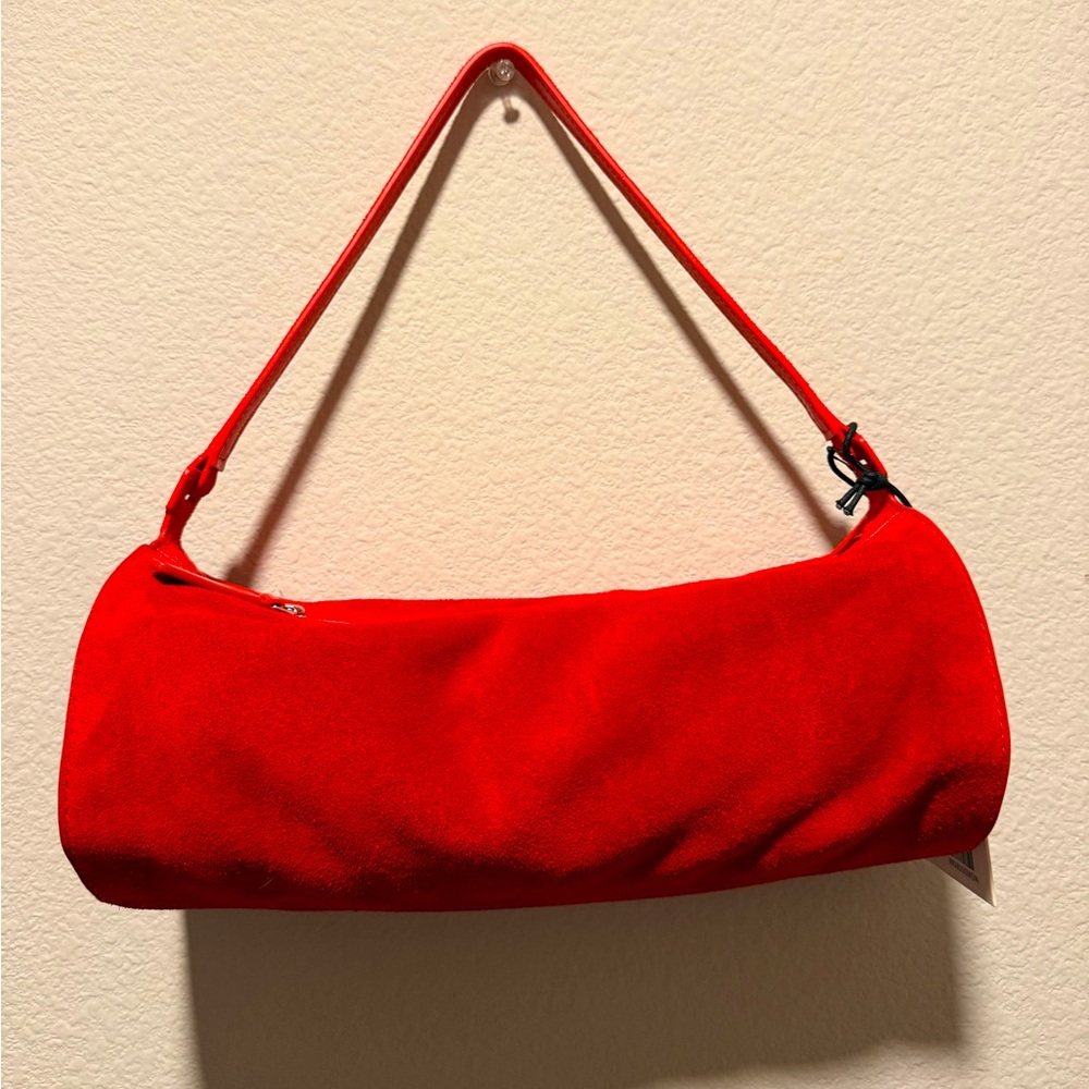 STAUD Red Suede Shoulder Bag